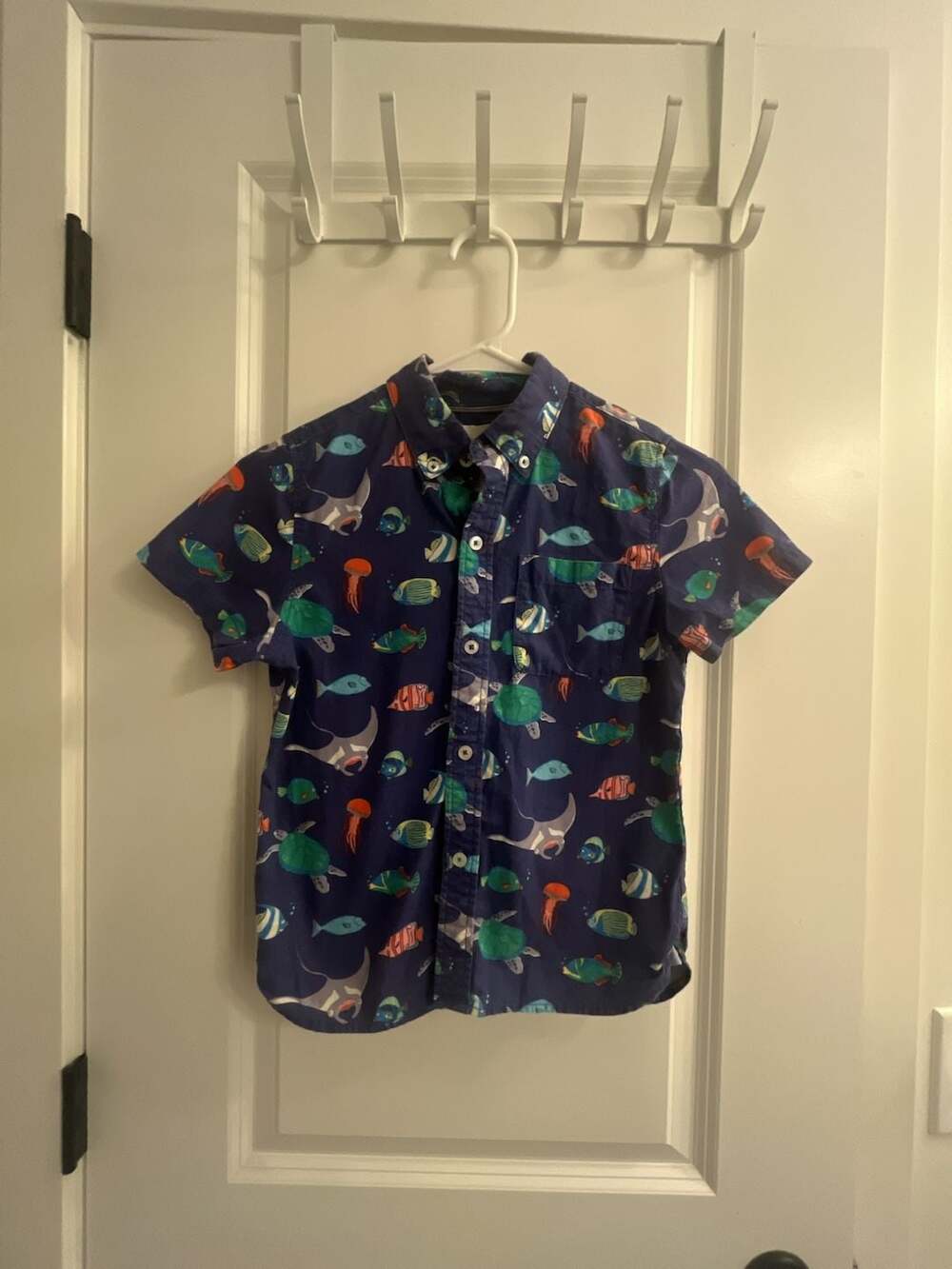 Mini Boden Boys Blue Undersea Sea Creatures Print Short Sleeve Button-Down Shirt